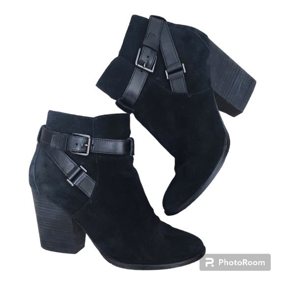 COLE HAAN MINNA BLACK SUEDE SIDE ZIP MINNA ANKLE BOOTIE SIZE 8.5 - Picture 1 of 16